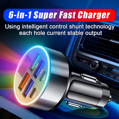 6-in-1 Fast Car Charger with Digital Display