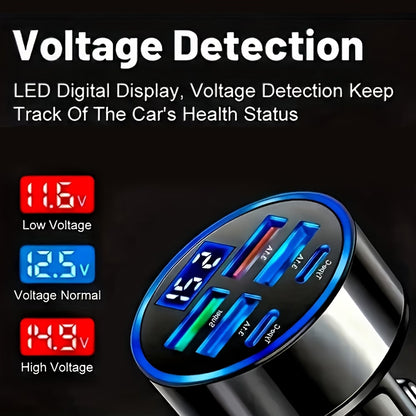 6-in-1 Fast Car Charger with Digital Display